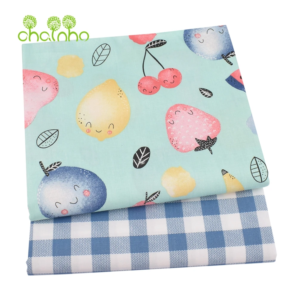 Chainho,Printed Twill Weave Cotton Fabric,DIY Sewing Quilting Material,Patchwork Cloth,6 Designs Fruit Series,2 Sizes,15C312