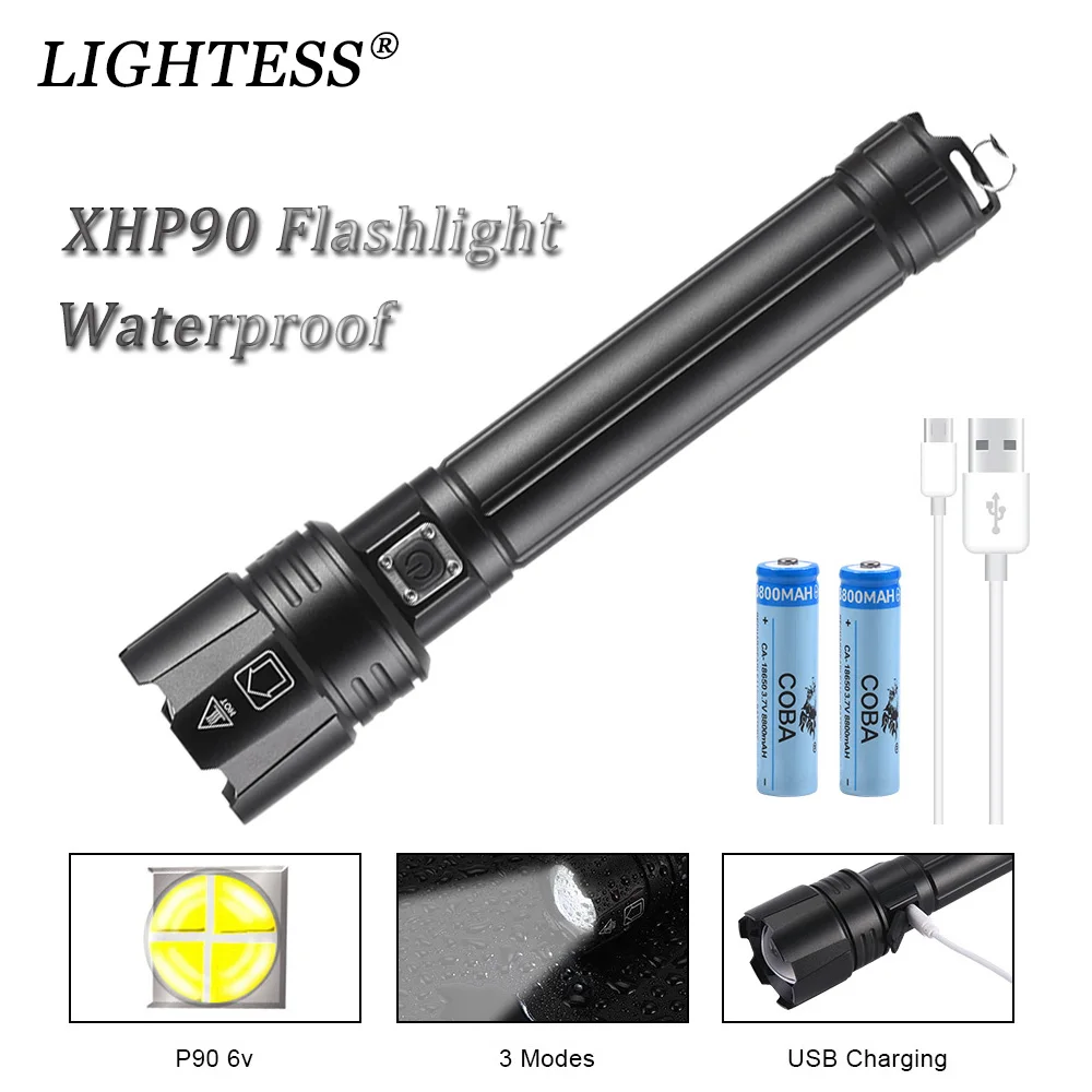 LIGHTESS4coreSuperBrightFlashlightXHP90USBRechargeablePortable