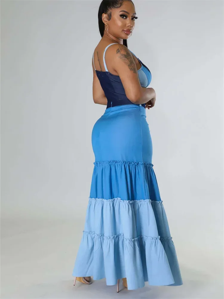 Wmstar Women Clothes  2 Piece Sets Summer Halter Crop Tops Clothing Long Skirt Dresses Sexy Outfits Wholesale Dropshipping