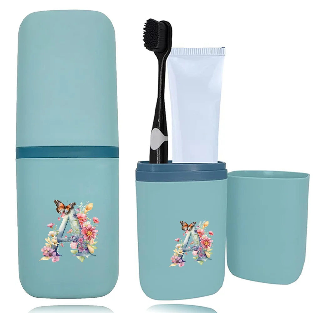 Portable Travel Toothbrush Box Toothbrush Case Toothbrush Storage Box Detachable Organizer Case Mouthwash Cup Travel Toothbrush Storage Box Butterfly Letter Pattern