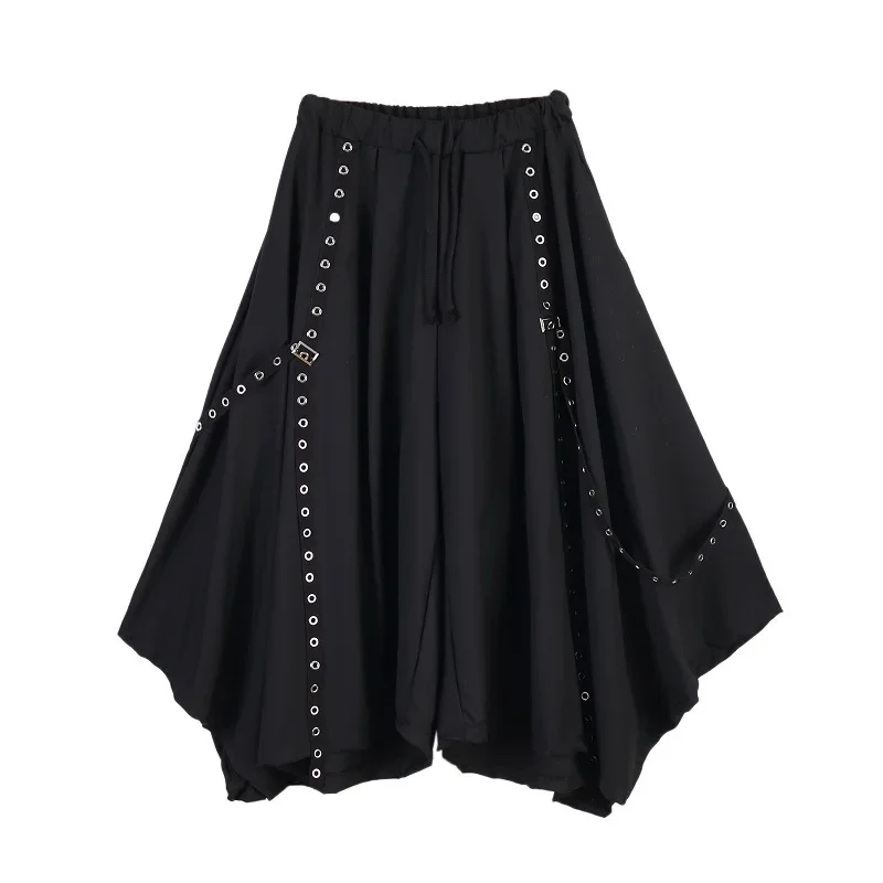 Wide Leg Pants Men Ribbon Dark Black Wide Leg Pants