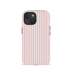 Chic Pink & White Striped Glossy Phone Case - Durable 2 - in - 1 Design - iPhone 12 Mini (Pink)