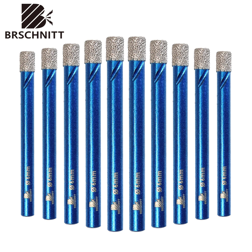 BRSCHNITT 10pcs/pack 6mm Dry Diamond Drill Bit Set Core Drill Bit Round Shank for Porcelain Tile Ceramic Stone Granite