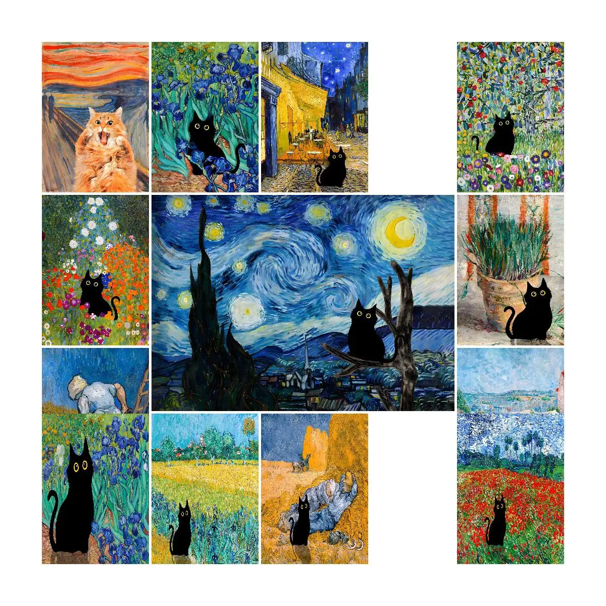 

Cat With Apple Tree Artistic Poster Elegant Wall Decor Print for Interior Design Perfect for Living Room Bedroom Aesthetics