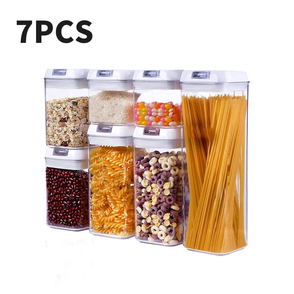 【Lifeideas】7Pcs Airtight Food Storage Containers with Clasp Lids Plastic Clear Jars with Easy Lock Lid Kitchen Pantry Organize
