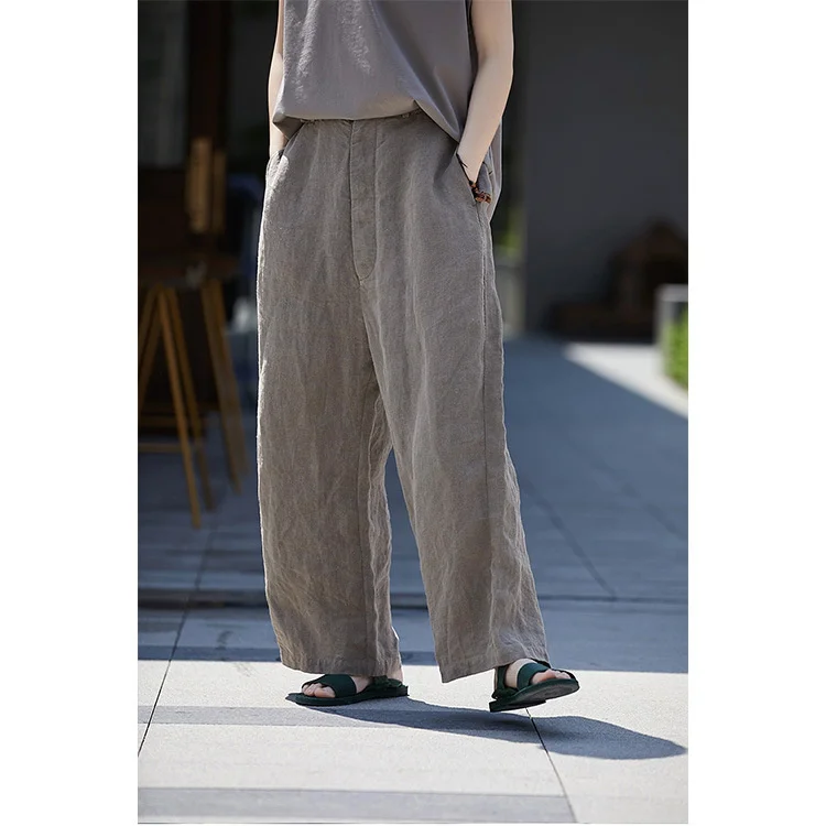 

Literary and artistic cotton and linen women's clothing, new summer style, tobacco gray, worn-out craft, sand washed linen loose