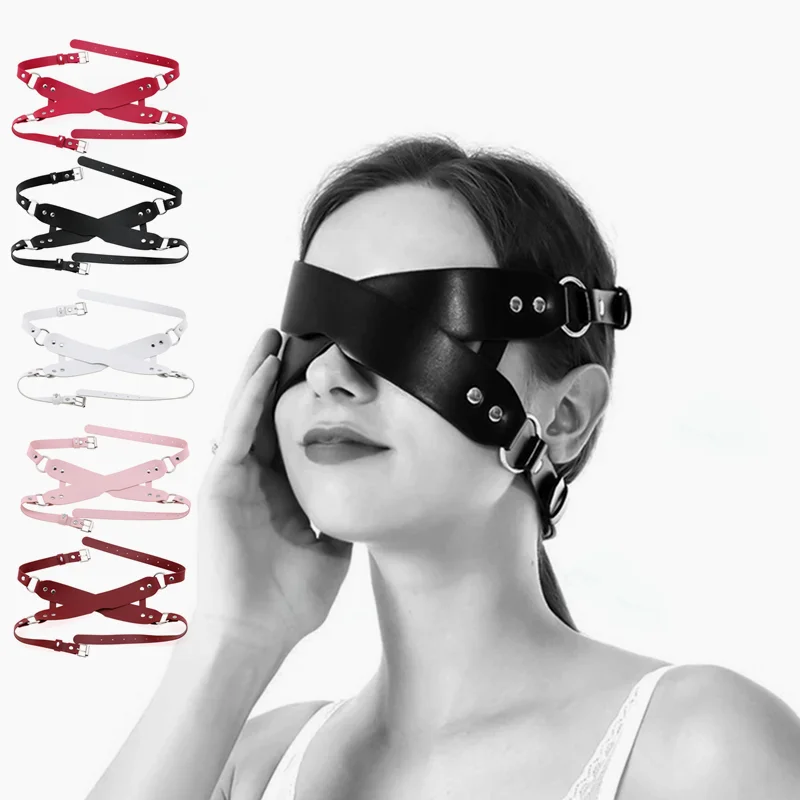 PU leather Eye Mask with Cross Adjustable Shading Blindfolded Bondage Harness Strap for Fetish Slave Cosplay E_voghion.com