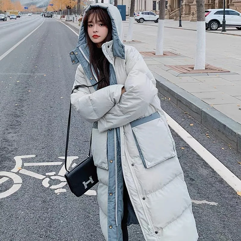 

2022 New Winter Cotton Padded Jacket Korean Mid Length Women's Oversize Over Knee Long Warm Coat Vintage Winter Down Parkas
