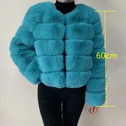 Women's High-Quality Fluffy Faux Fur Jacket - Autumn/Winter Fashion Fur Coat - XXXL(70-74KG) (Sea green 6 Sleeve)