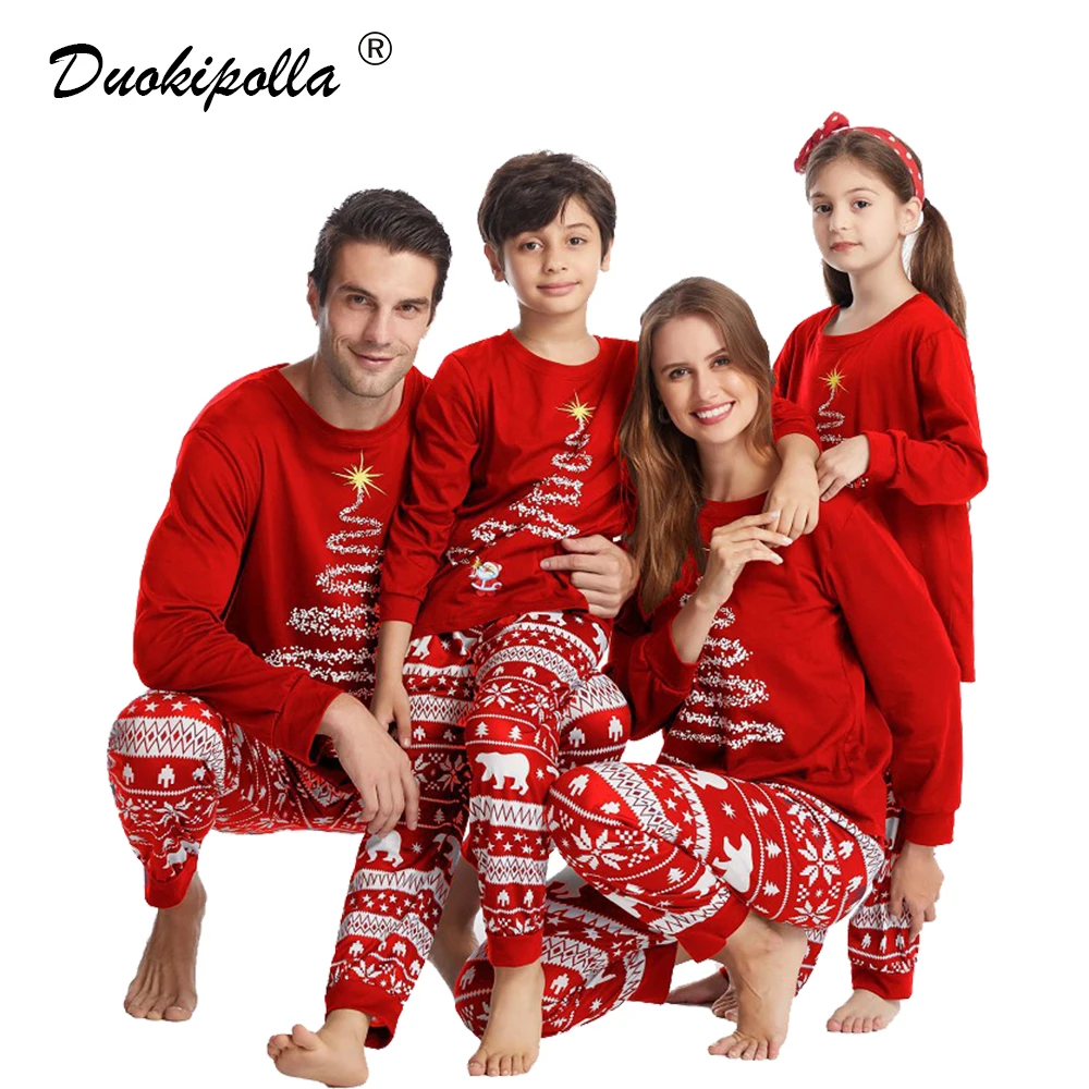 

2022 New Party Christmas Pajamas Mother Father Daughter Son Matching Clothes Autumn Winter Girls Boys Polar Bear Print Sleepwear