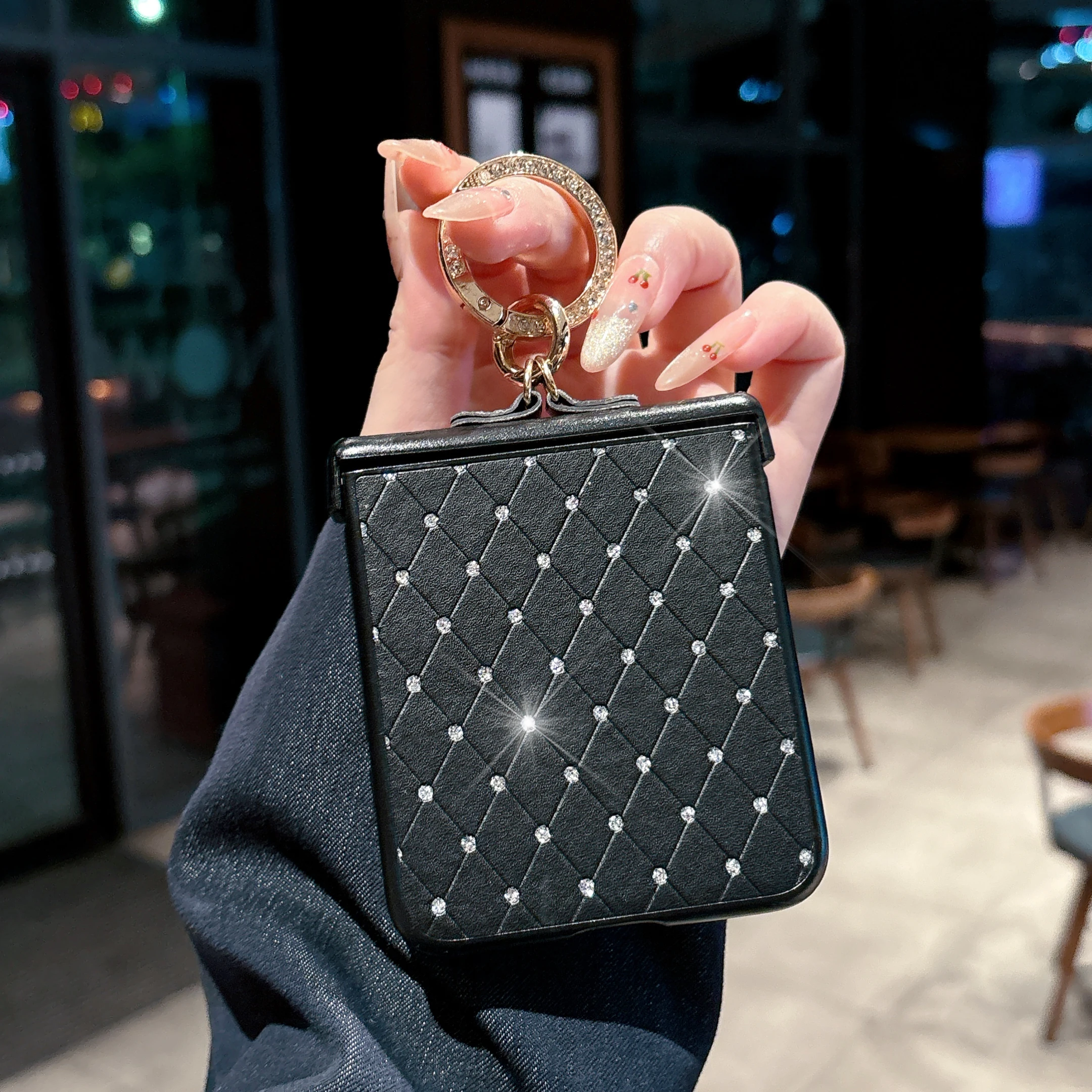 Rhombus Grid Faux Leather Diamond Hard Phone Case