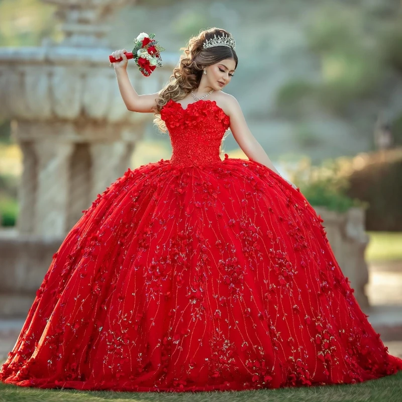 

Mexican Red Off The Shoulder 15 Year Old Quinceanera Dress 2024 Applique Lace Beads Sweet 16 Dress Party Gown Lace Up vstidos de