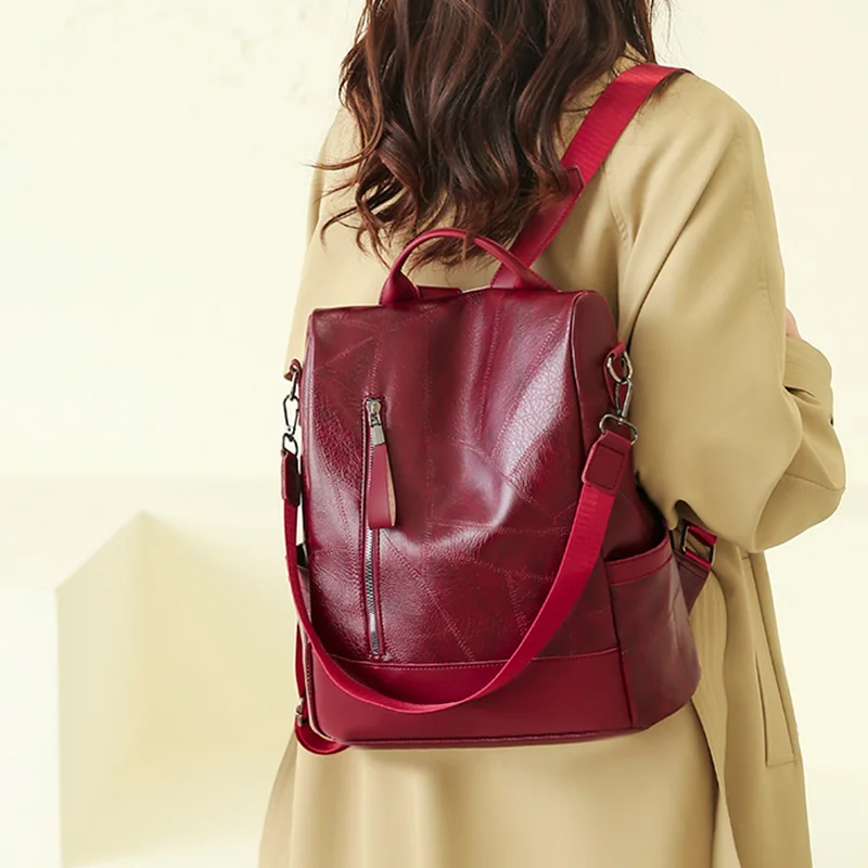 Large Leather Shoulder Soft Capacity, Women's Bag, Women's Backpack, Fashionable Retro S, Anti Shake Y2k Simple Casual New