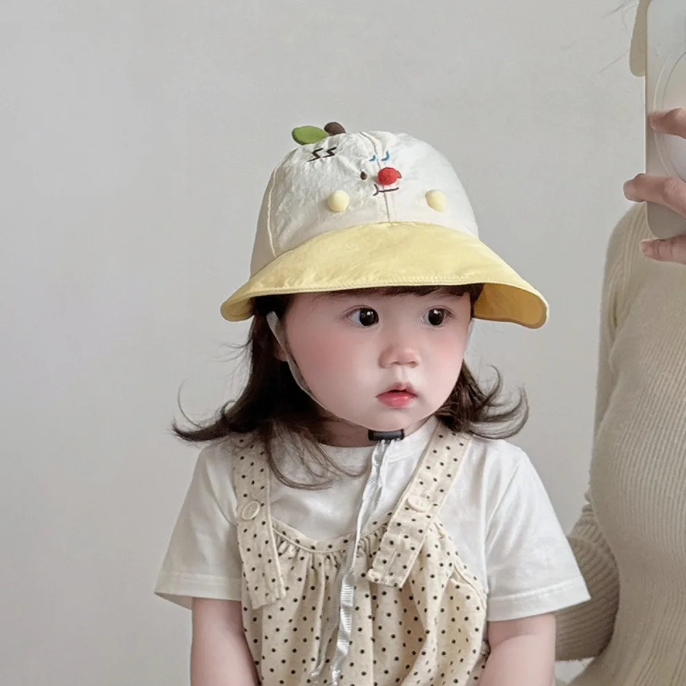 Sweet Quick-dry Korean Style Cap Shading Hat Embroidery Summer Kid Sunhat Dinosaur Puppy Children's Bucket Hat Baby