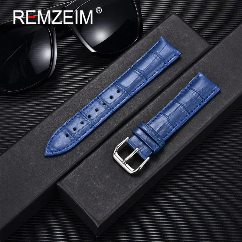 Premium Genuine Leather Watch Band Strap with Steel Pin Buckle and Tool Included