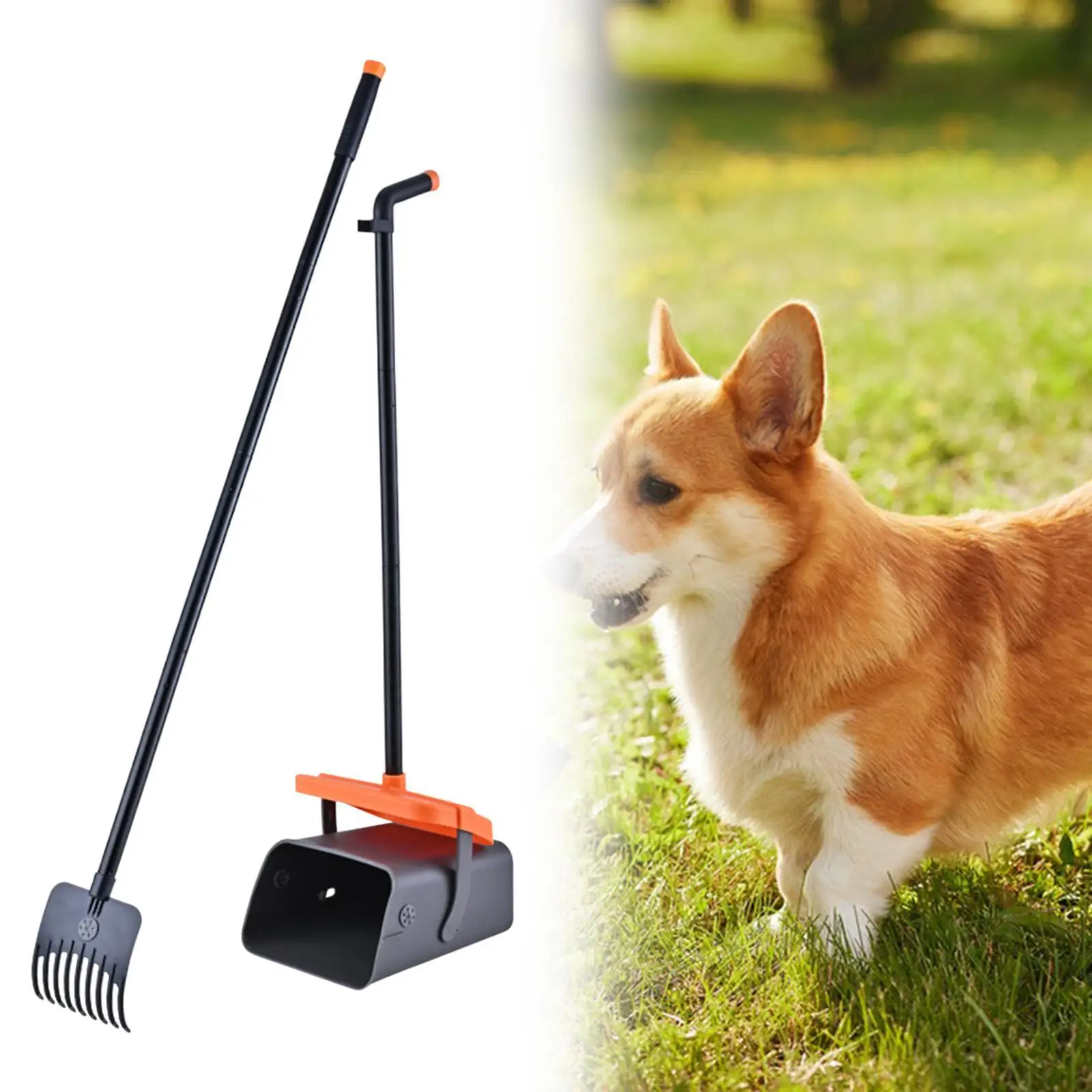 2x Dog Poop Tray and Rake Set Dog Poo Pick up Tool Sturdy No Bending Clean up