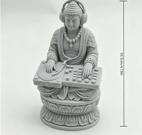 3D Printed DJ Buddha Figurine with Headphones - Creative Zen Desktop Decor Ornament & Party Gift