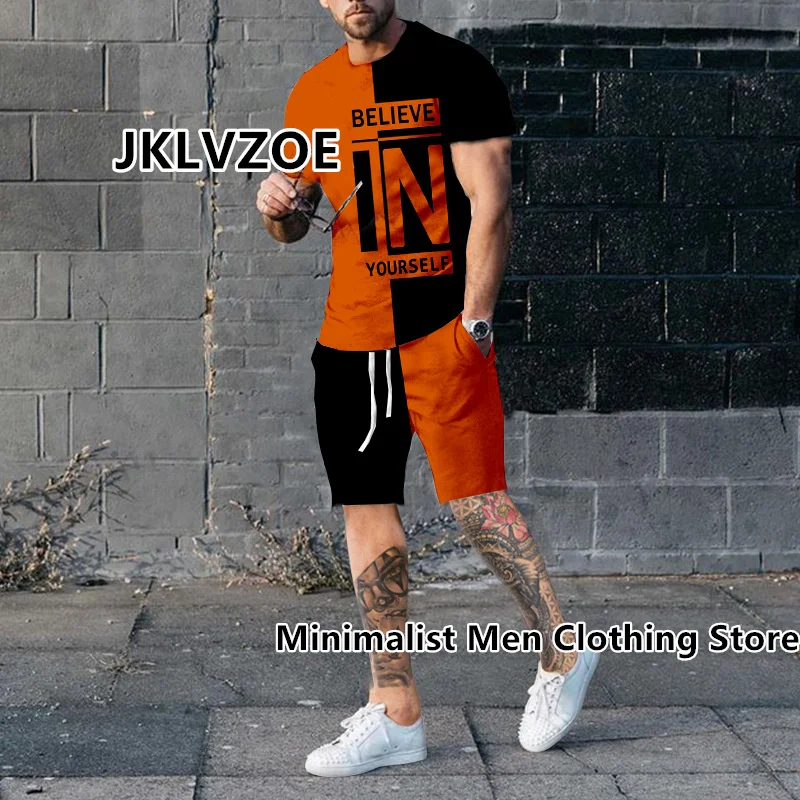 New Arrival Summer Tracksuit For Men Short Sleeve T Shirt Shorts Suit 2 Piece Set Oversized Casual Trendy Sportwear Male Clothes
