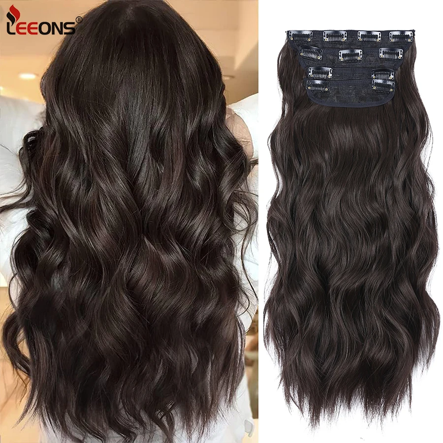 

Leeons Cheap Black Hair Extension for Women Natural Synthetic Clip in Hair Extensions 4Pcs/Set Thick Hairpieces Double Weft 20"