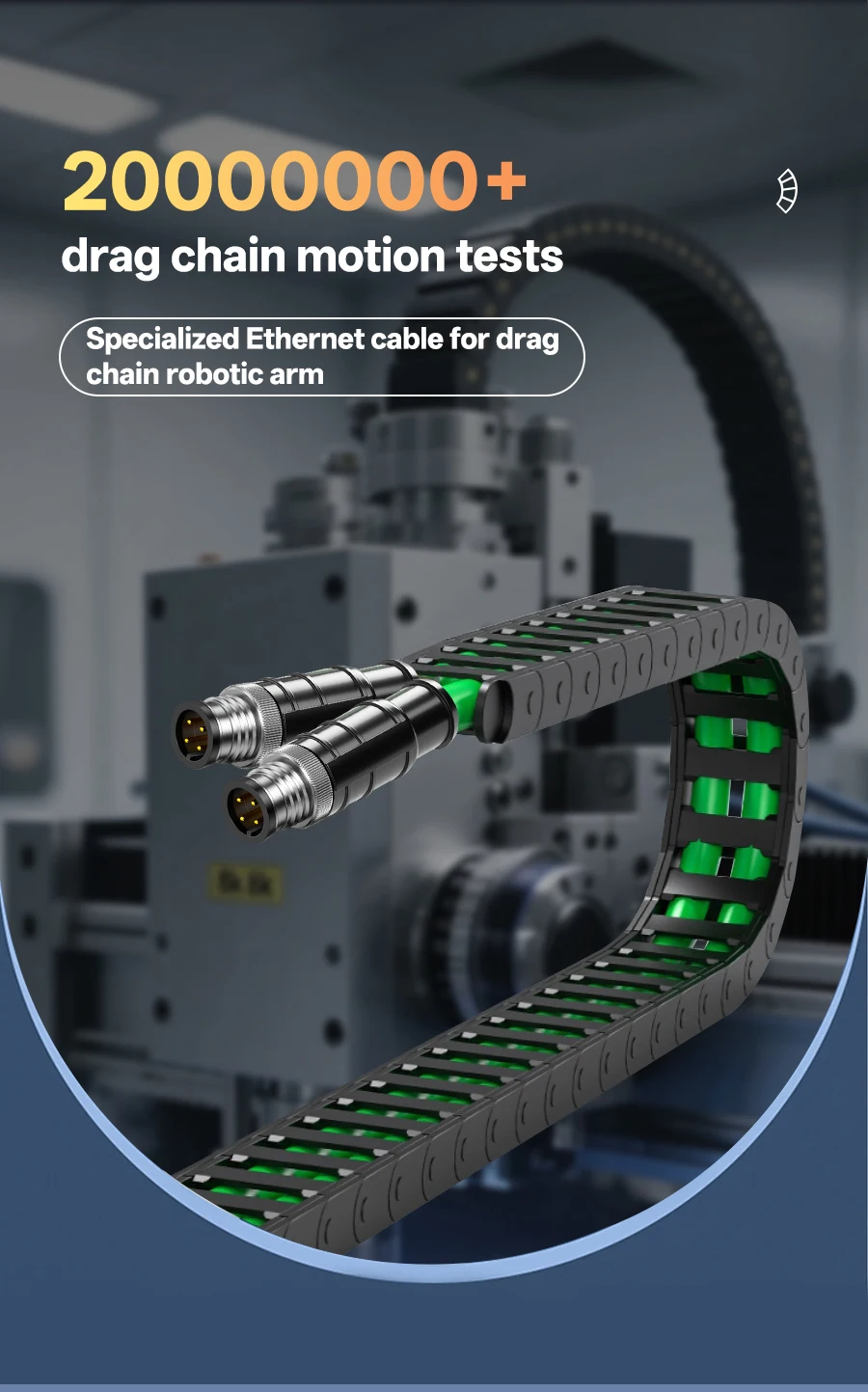 RJ45 auf M12 Industrie-Ethernet-Kabelkommunikation CAT6a Profinet S/FTP 4P/26AWG 4 Paar gedrehte geflochtene Abschirmung für Schleppkette – Detail 6