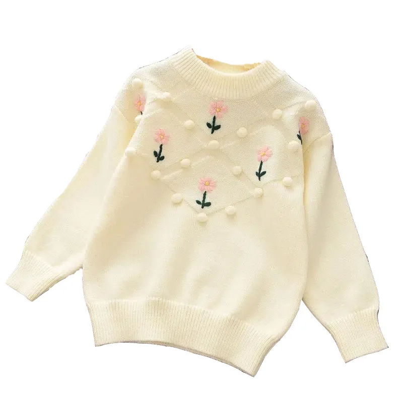 

girls flower embroidery sweater to wear outside inside take a girl child in round neck sweaters render unlined upper garment