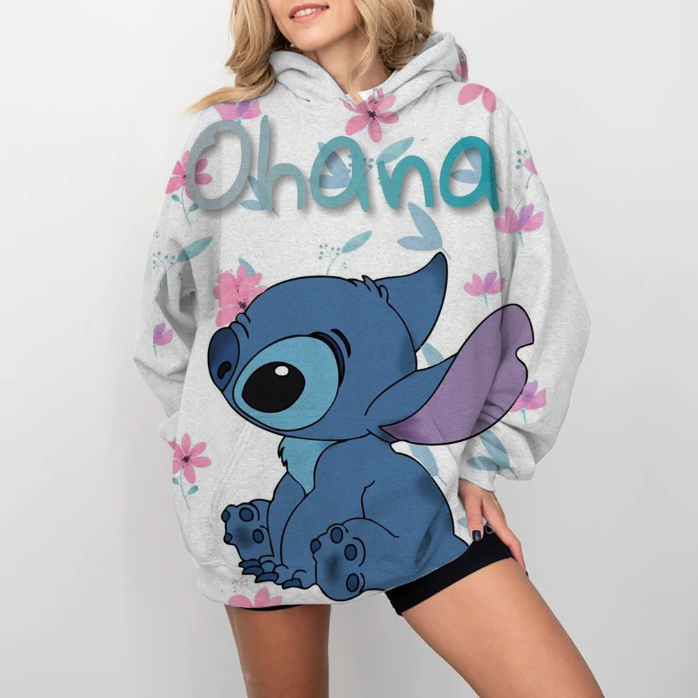 Disney Stitch print Cartoon Hooded Sweater Jacket Clothes Hoodie Oversize Design Feeling Loose and Comfortable 2