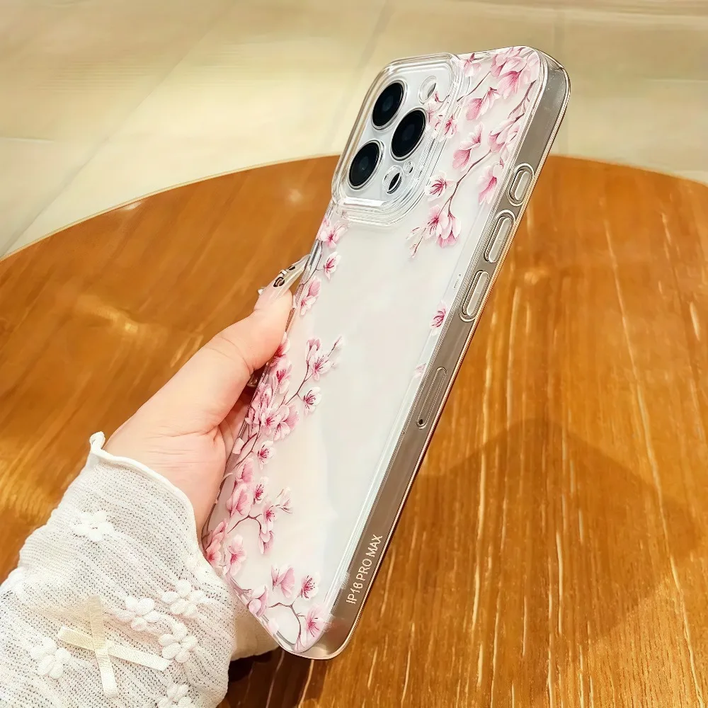 Pink Cherry Blossom Clear Back Phone Case