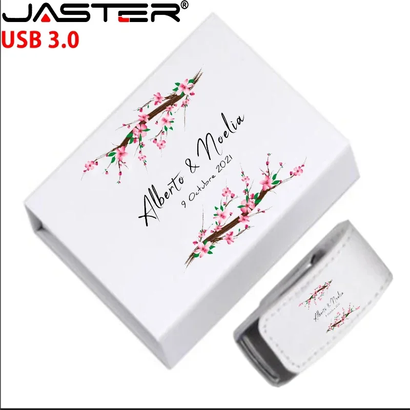 

JASTER Leather USB 3.0 Flash Drive 128GB Free Color Printing Logo Pen Drive 64GB Fashion Memory Stick 32GB 16GB 8GB Wedding Gift