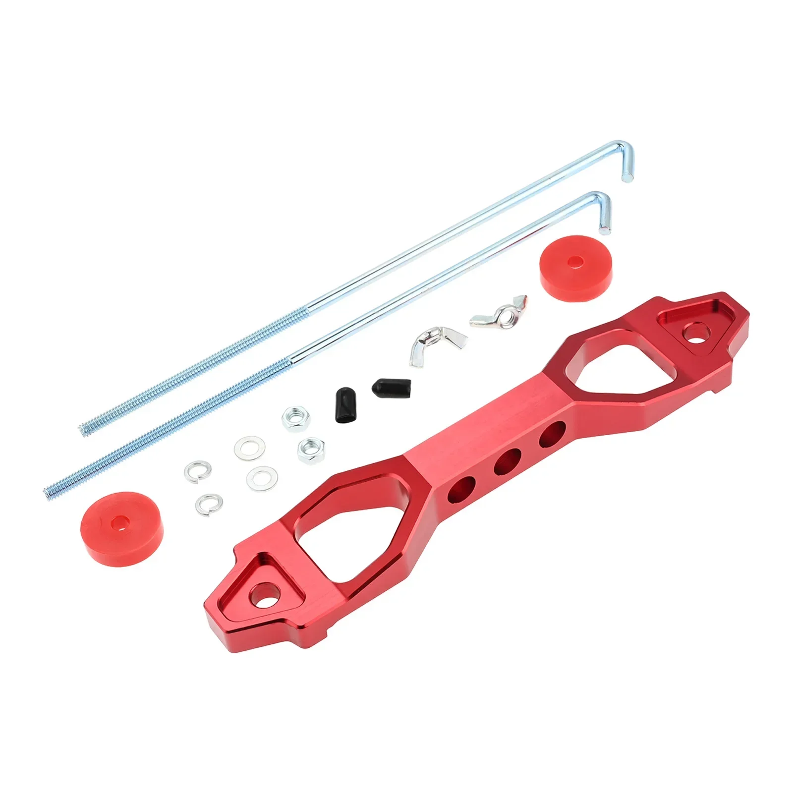 Universal Heavy Duty Aluminum Alloy Car Battery Tie Down Bracket Brace Holder Fasten Clamp with 10 Inch Stainless Steel J Bolts