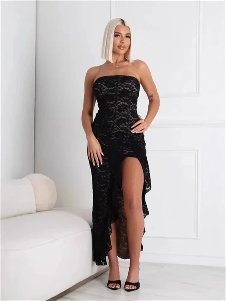 Wmstar Dresses for Women 2025  Sexy Elegant Fashion Lace Strapless Slip Hem Summer Clothes Maxi Dress Wholesale Dropshipping