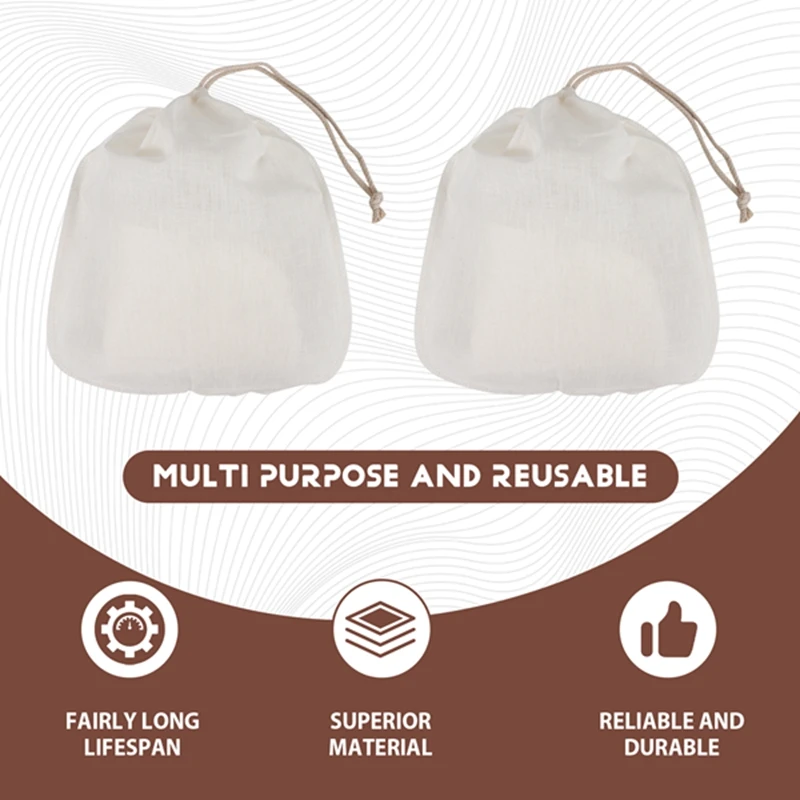 2-Piece Cheese Cloth, Fine Mesh Cord Cheesecloth Bag, Multiple-Use Cheese Cloth For Filtering, Reusable Food Filter