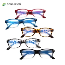 

Boncamor Reading Glasses Spring Hinge HD Prescription Magnifying Optical Eyewear Men Women Rectangular Decorative Eyeglasses