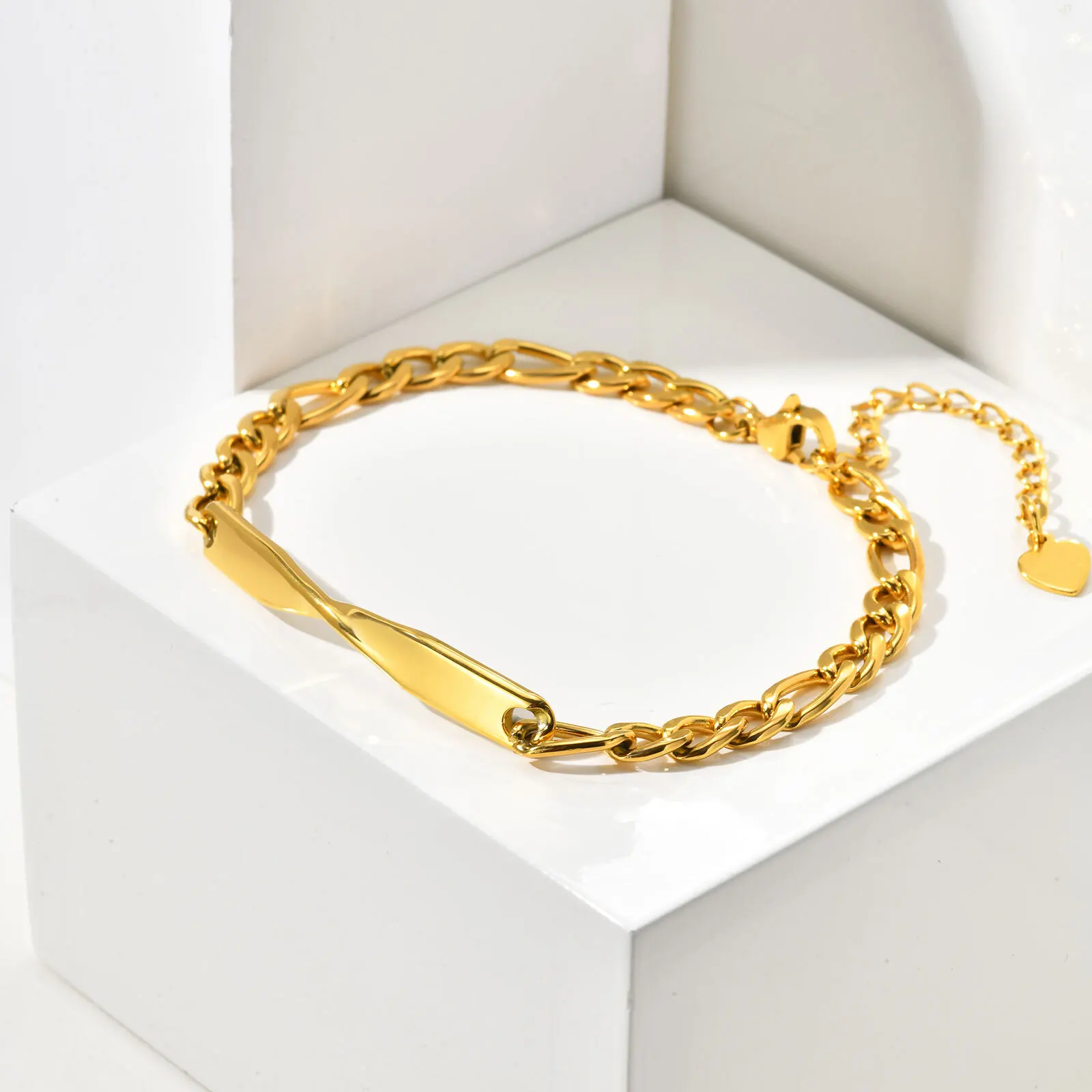 Mobius Chain Bracelet for Men Boys,Waterproof Stainless Steel Figaro Chain Adjustable Wristband,Simple Male Jewelry Gift