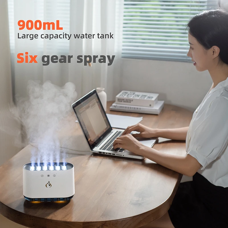 New Desktop Dynamic Music Ultrasound Flame Air Humidifier 900ML Home RGB Led Light Humidifier Diffuser Machine Mist Maker new children s outdoor bubble toys dolphin music bubble machine summer bubble electric toys birthday gifts