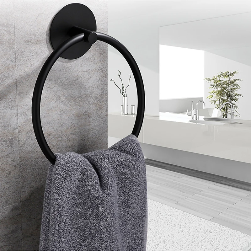 HARFINGTON Wall Mounted Oval Towel Ring - Pink Self-Adhesive ABS Holder For Bathroom Or Kitchen