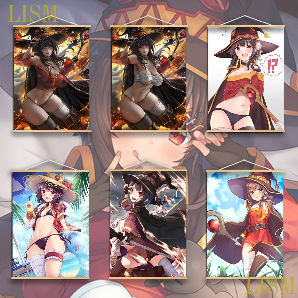 

KonoSuba God's Blessing on This Wonderful World! Megumin Satou Kazuma Anime manga wall Poster solid wood hanging scroll