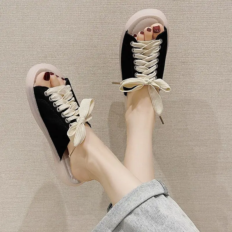 

Сандалии женские на шнуровке, красивые повседневные Нескользящие пляжные туфли, плоская подошва, лето 2024