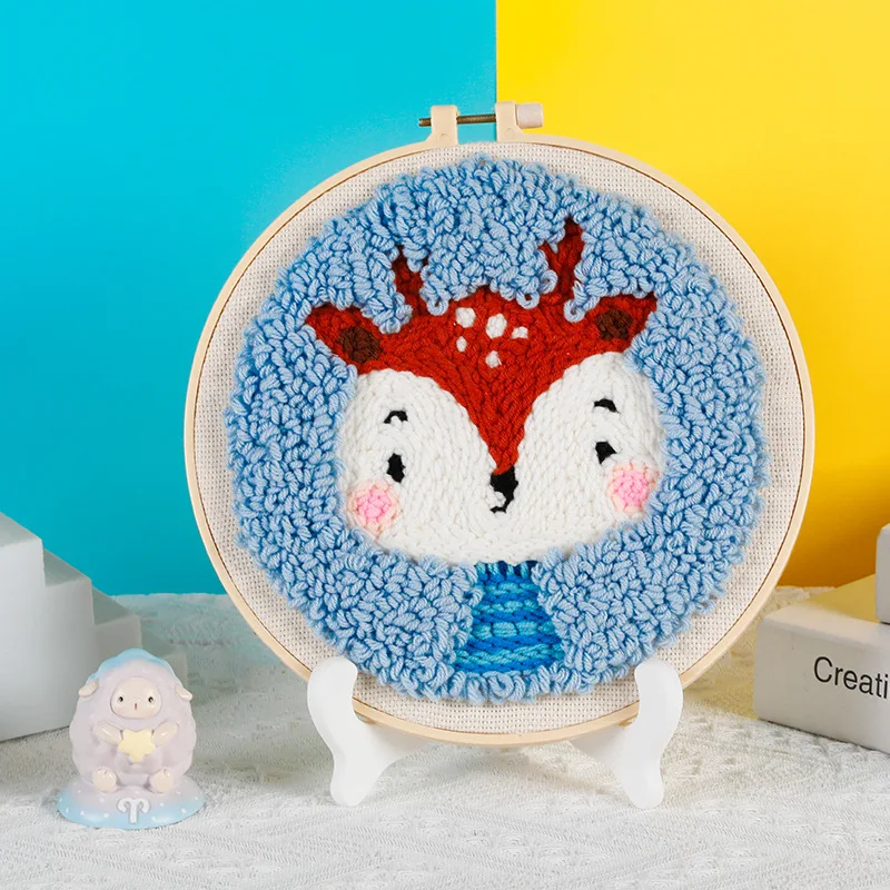 Punch Needle Embroidery Starter Kits Cute Magic Needle Embroidery Tool Set 3D Fabric Yarn Kit Home Decorr