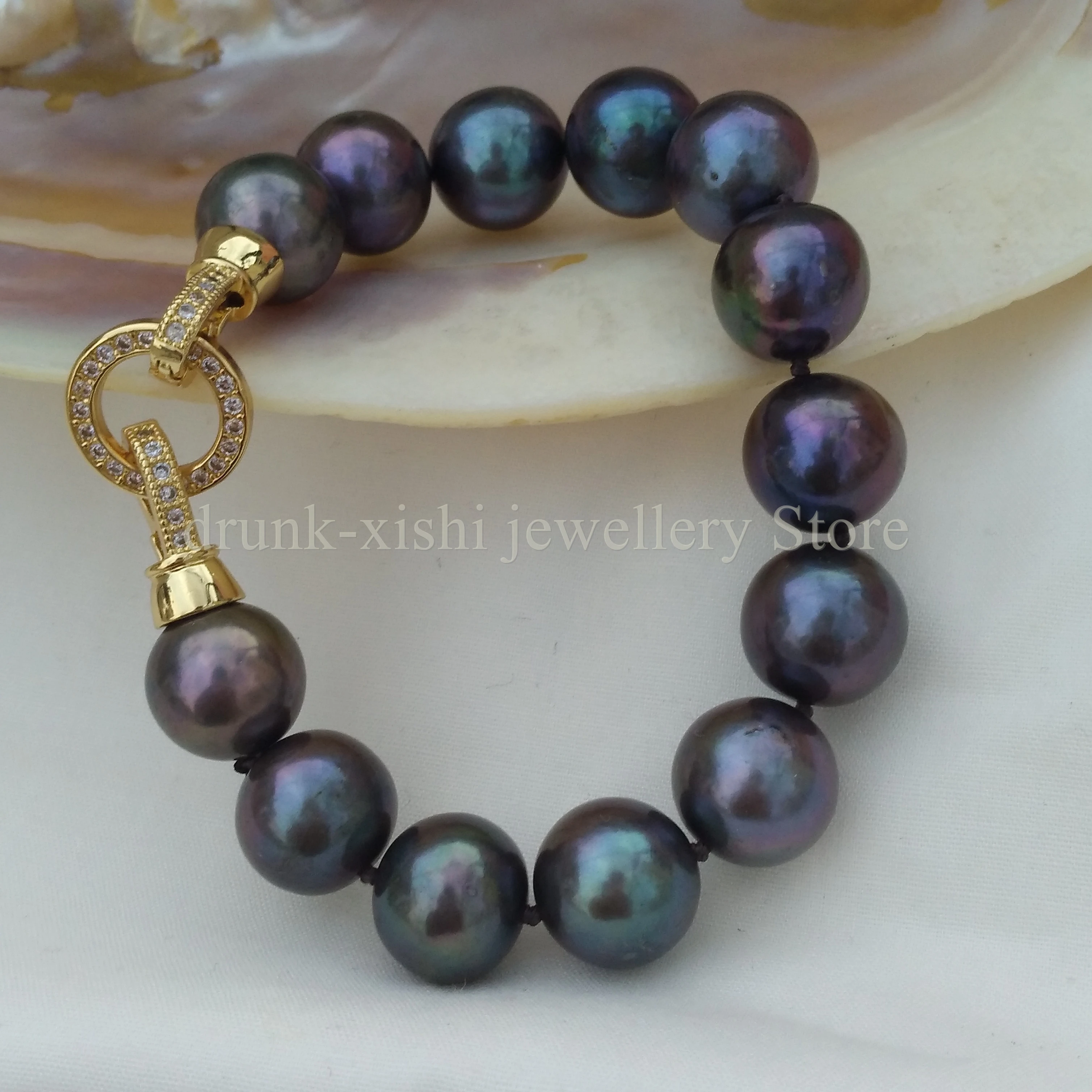 

Потрясающий подлинный блеск AAA ++ 12-13 мм настоящий натуральный таитянский черный жемчужный браслет для свадебной вечеринки ежедневная бесплатная доставка