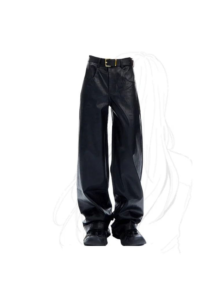 

Women Vintage Black Gothic Leather Pants Y2k High Waist Pants Baggy Trouser Harajuku Oversize Jogger Pants 2000s Grunge Clothes