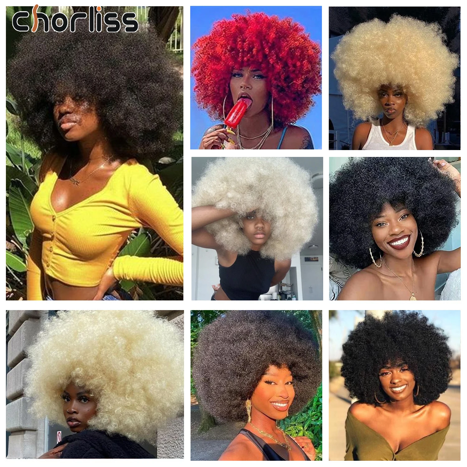 Afro Kinky Curl Synthetic Hair Wig Pluff Cosplay Wigs for Black Women Pink Red Grey Blonde Short Curly Heat Resistant Girls Wig