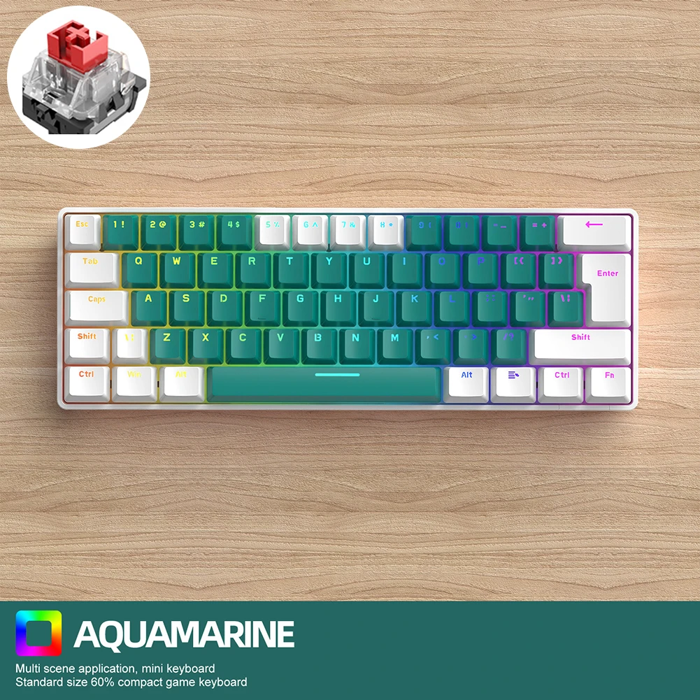 유선 게이머 키보드, 인체 공학적 유선 기계식 키보드, 휴대용 여행용 C 타입 미니 레드, 블루 스위치, 데스크탑 노트북용