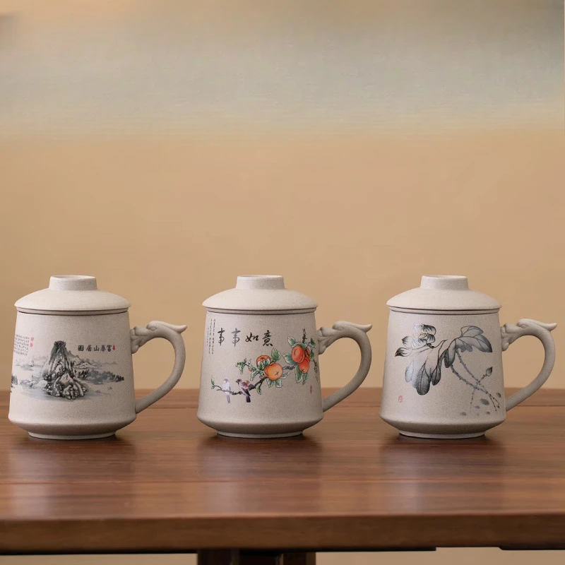 Chinese Style Cartoon Persimmon Pattern Mug, Home Personal Office Cute Teacup With Cover Creative Separated Tea Cup for Tea, 1Pc