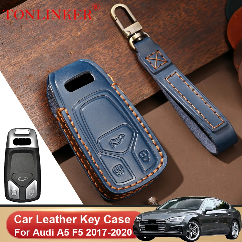 

Car Dedicated Leather Key Case For Audi A5 F5 Sportback Sedan 2017 2018 2019 2020 Holder Shell Remote Cover Keychain Accessorie