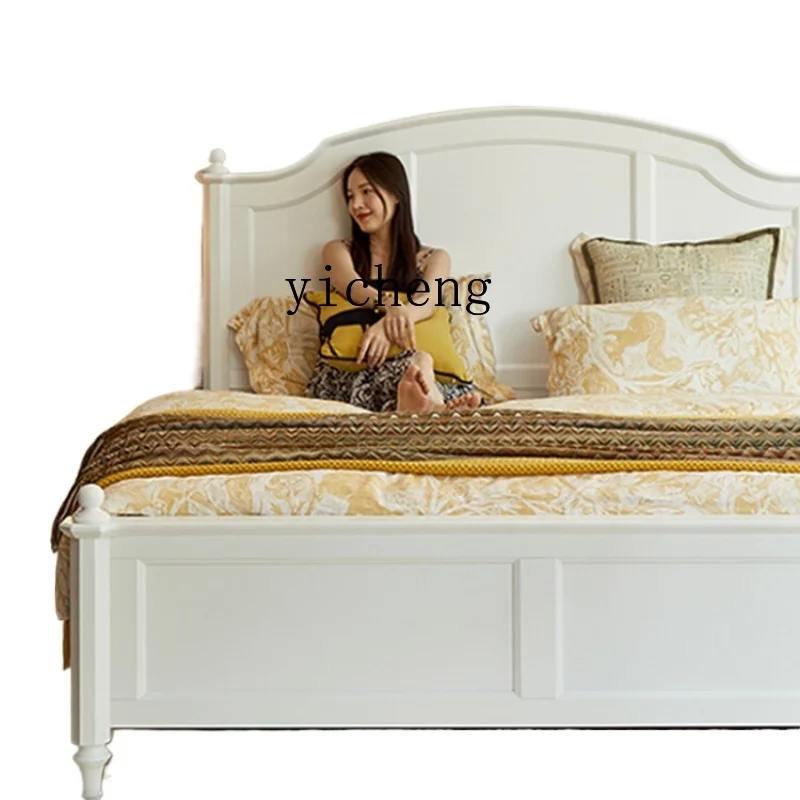 

ZF Simple Country Walnut Pure White Full Pressure High Box Storage Double Bed