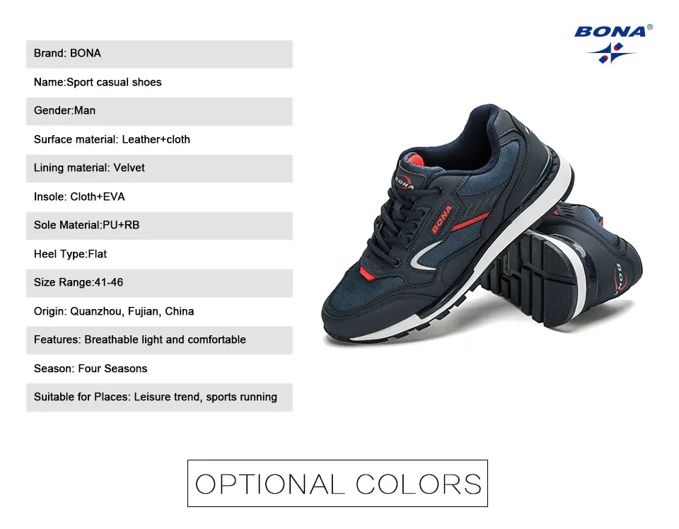 Description Picture 6 of itemBONA New 2023 Designers Sneakers Trainers Lightweight Antiskid Outdo Light and wear-resistant Men Running Shoes Lightweight anti