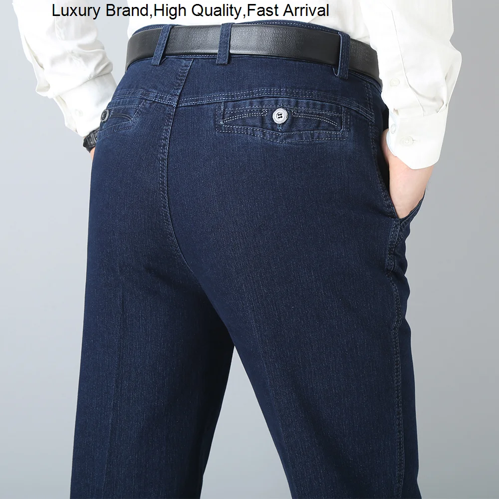 

Man Middle-aged Denim Casual Middle Waist Loose Long Pants Male Straight Jeans Classical Big Size 40 41