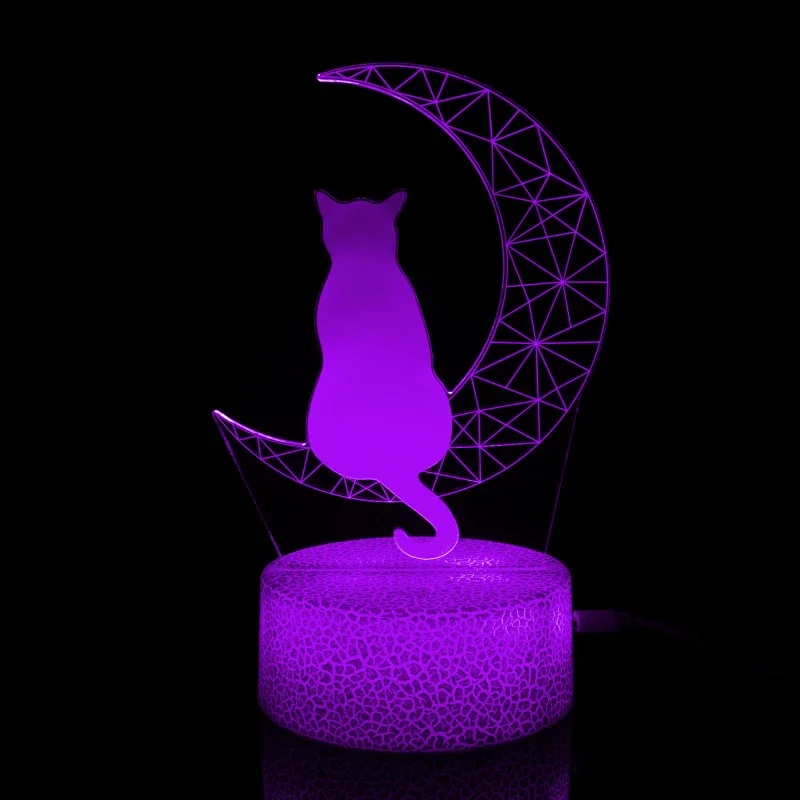 Nighdn Moon and Cat Night Light for Kids 7 Colors 3D Illusion Lamp Home Room Decor Birthday Christmas Gift for Baby 
