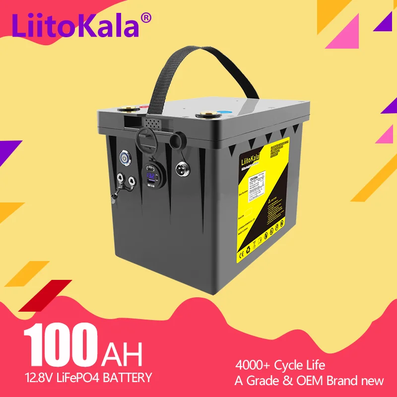 LiitoKala12V100ah120ahRechargeablelifepo4batterypackInverter5VPD12VDCoutputwith