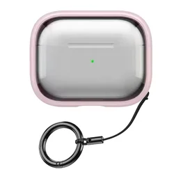 Removable Stand Latch Earphone Case with Wireless Charging and Anti - Drop Lock - Transparent Hard PC Protector Cover - Airpods pro2 (Pink)